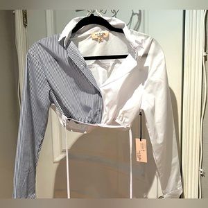 Dress shirt, cropped with wrap around string. New size small